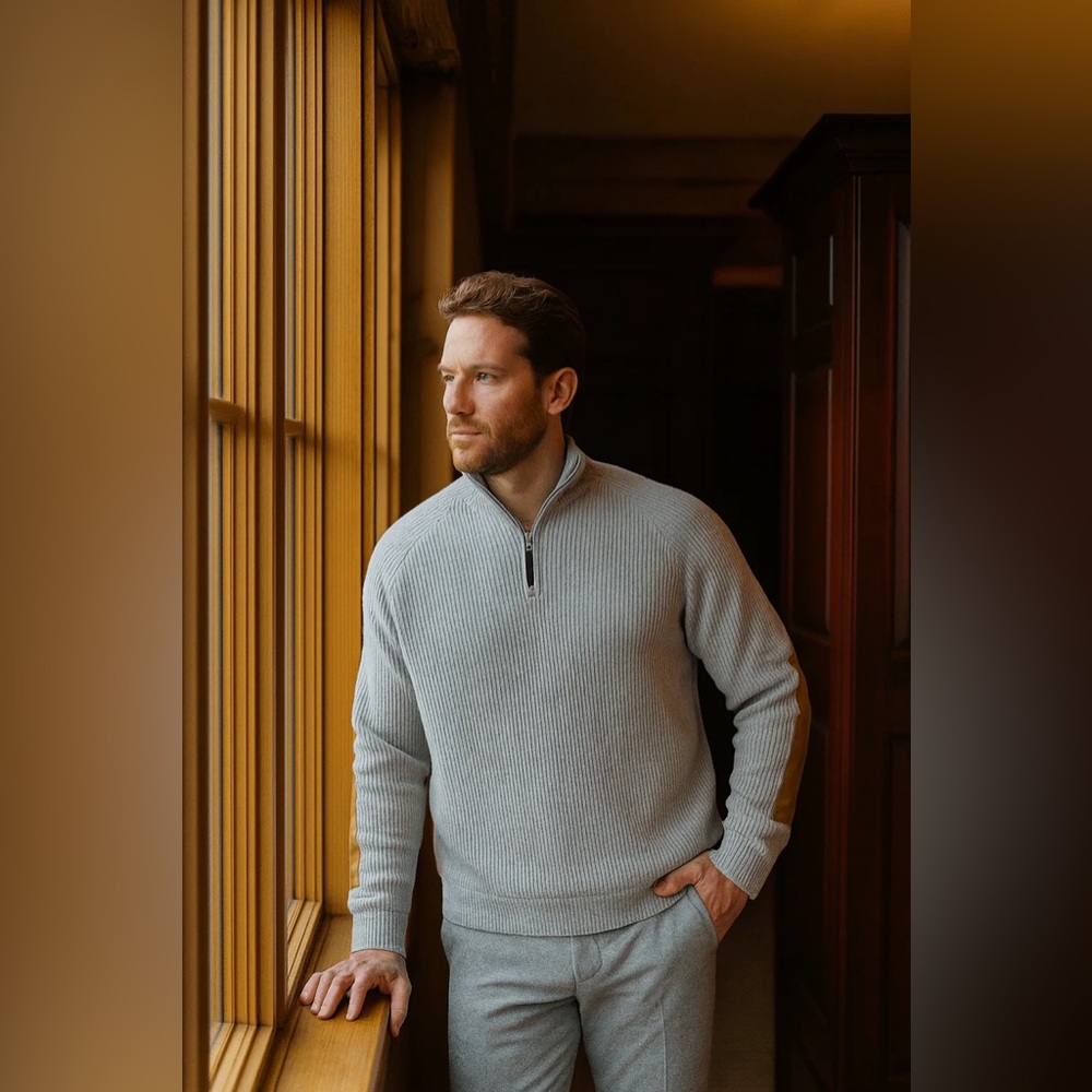 Alps & Meters Merino Wool Quarter Zip Sweater Small Gray Luxury Ski Pullover